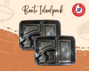 J.ONE//Mika Box Bento Sekat 4 + Tutup/ Mika Tray Bento Kotak Hitam idealpack/ Kotak Makan Plastik Bento/isi 10 pcs