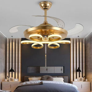 CHNT 42/48Inch Ceiling Fan With Light Nordic Modern Chandelier Retractable Fandelier Ceiling Fan 3 Light Changes 6 Speeds Led Silent Chandelier With Remote For Modern Chandelier For Living Room Dining Light Bedroom