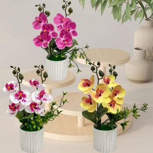 PLLEWY Multicolor Butterfly Orchid Artificial Flower Plastic 6 Blooms Simulation Bonsai Lifelike Green Leaves Fake Plant Flower Potted Home Office Decoration