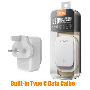 LDNIO 4 USB Multi Ports Auto ID 4.4A Fast Charger With LED Touch Night Lamp Wall Travel Charger for iphone ipad samsung USB Smart Travel Charger For UK Plug