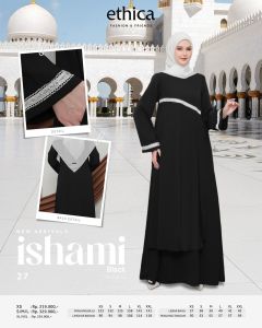 ISHAMI 27 DRESS ETHICA BLACK & WHITE COCOK UNRUK LEBARAN HAJI/UMROH TERBARU KEKINIAN 2025