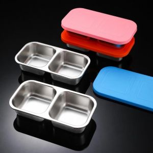 MINIAT 304 Stainless Steel Snack Containers Portable 300 ML Capacity Meal Prep Containers Reusable Silicone Lids Food Storage Box