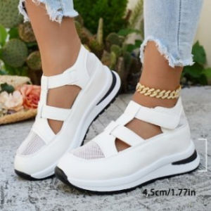 New Large-Size Wedge Sandals For Women Closed-Toe Hollowed-Out Breathable Large-Size Platform Sandals With Thick Soles And Velcro Closure