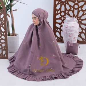 Mukena Dewasa Bordir 2in1 Resleting Rempel Katun Premium Bunga Lily Cantik Mukenah Terbaru