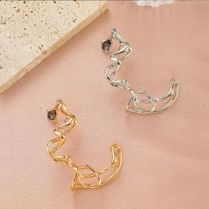 BELLEMODE เรียบง่าย ทุกคู่ เรขาคณิต โลหะผสม สีพื้น วินเทจ เครื่องประดับสไตล์เกาหลี ต่างหูผิดปกติ ต่างหูคลิปผู้หญิง ตะขอหูงู