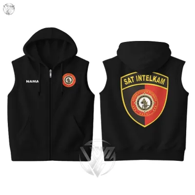 Rompi Vest Zipper Hoodie Sat Intelkam Satuan Intelijen Keamanan Indonesia Premium Hitam