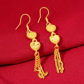 PQH KONG Jewellery Gold 916 Original Malaysia Earrings for Women Leaf Pendant Long Drop Dangle Hook Gold Earrings Party Jewelry Fashion Gold Jewellery Exquisite Flower Earrings Earing Set for Girls Korean Style Subang Telinga Perempuan. 