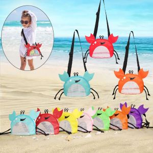 ULBVZD77G Cute Crab Shaped Beach Mesh Bag Toys Collecting Holding Beach Shell Storage Bags Protable Net Zipper Shell Bags Girls