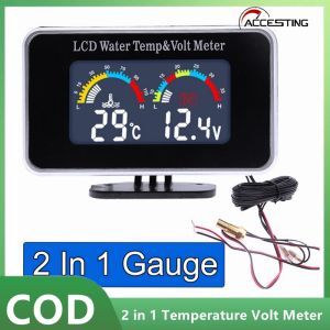12V Voltage 2 in 1 Temperature Volt Meter LCD Digital Car Truck Voltmeter Water Temp Gauge With Temperature Sensor 10mm