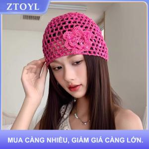 【ZTOYL】 Retro thanh lịch sequined hoa rỗng Áo Thun Mũ Phụ nữ mùa hè mùa thu du lịch ảnh bầu không khí đa năng giản dị Y2K dệt Beanies