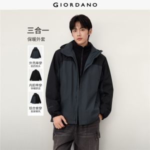 GIORDANO Men Jackets 3-in-1 Detachable Hood Jackets Stand Collar Versatile Fashionable Casual Warm Jackets 13076877