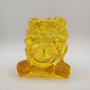 (SG Seller Ready Stocks) Glazed Glass (LiuLi) Yellow Gold Swallowing Beast 4.8+cm 琉璃黄金吞金兽摆件 4.8 厘米