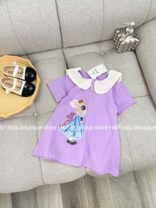 Đầm váy cotton in hình thỏ cổ trụ nơ to sau lưng rất dễ thương cho bé gái 8 - 22kg
