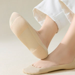 Women Solid Ice Silk Padded Invisible Boat Socks Summer Thin Breathable Sponge Pad Non Slip Heel Sweat Absorbent Casual Socks