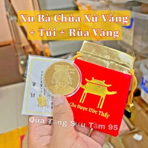 Bộ Quà Tặng Đồng Xu Bà Chúa Xứ Vàng + Túi Quà May Mắn + Rùa Vàng Việt Nam
