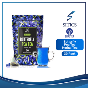 Blue Tea Pure Butterfly Pea Flower - 30 Pyramid Tea Bags in Premium Zipper Packs SITICS