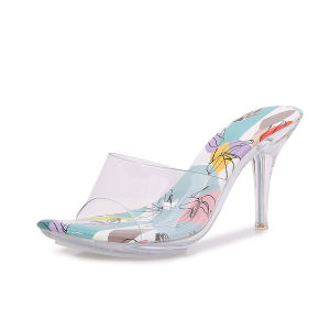 YUCHEN 3.15 inches High Heels Mules for Women With Heels Sandals Ladies Stiletto Multicolor Classy Transparent Crystal Clean High Heeled Slippers Shoes Size 35-43