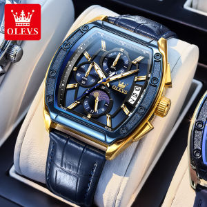 OLEVS Watch For Mens Original Waterproof Casual Fashion Watches Quartz Leather Strap Chronograph Luminous Calendar Relo For Men