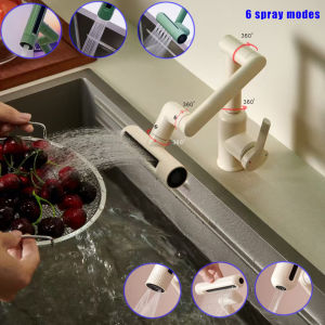 ก๊อกน้ำสำหรับห้องครัวหมุนได้หลายฟังก์ชัน360 ° ปรับได้ก๊อกน้ำอ่างล้างจานฉีด6แบบก๊อกน้ำอัจฉริยะซิงค์ห้องน้ำ304ก๊อกน้ำสเตนเลสป้องกันการกัดกร่อนประหยัดน้ำ