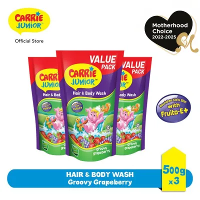 [Bundle of 3] CARRIE JUNIOR Hair & Body Wash - Groovy Grapeberry Pouch 500g