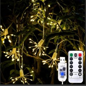 PIKASHOPWEN 8 Lighting Modes LED Starburst Chain String Lights USB/Solar 50/100LED Fairy Light Christmas Curtain Light Waterproof String Light Wedding