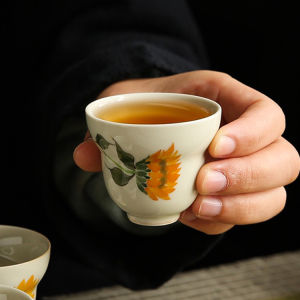 泥人述 苹果绿手绘小雏菊葫芦杯 功夫茶具品茗杯釉下彩陶瓷小茶杯