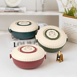 TRASTO Double Layer Round Lunch Box Compartments Microwave Salad Box Snack Box Plastic Food  Storage Container Picnic