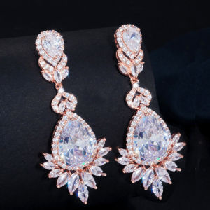 SEQUITO Luxury Rose Gold Plated Wedding Ear Jewelry Gorgeous Women Paved Setting Shiny AAA CZ Crystal Stones Big Long Dangle Drop Earrings for Bridal SE733