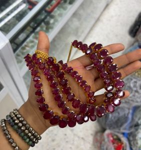 สร้อยคอทับทิมโมซัมบิก  แบบเจียระไน เหลี่ยม ตัวเรือน ทองไมครอน ความยาว 10.5นิ้ว