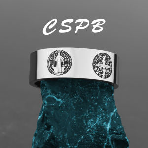 Ly eagle Gold and silver exorcism cross St. Benedict titanium steel ring faith religious ring Size7----14