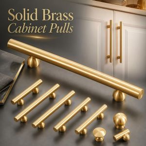 GHS Minimalist Brass Cabinet Pulls Sleek Durable Solid Brass Handles Modern Smooth Gold Drawer Knobs CabinetryFurniture
