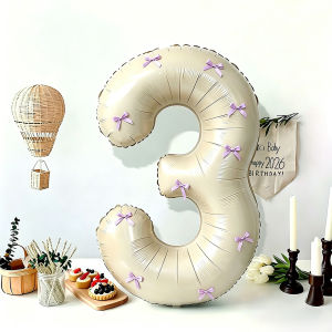 【Happy Time Combine Set】32" Cream Number Balloon with Ribbon Bow Aesthetic DIY Birthday Decor for 18th Debut Party Needs Globos Mura
