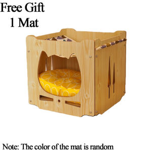 Lovinland Pet Cat Beds Cattery Wooden Cat House Cat Villa Wooden Bungalow All Season Building Block Combination Supplies Rabbit Bed