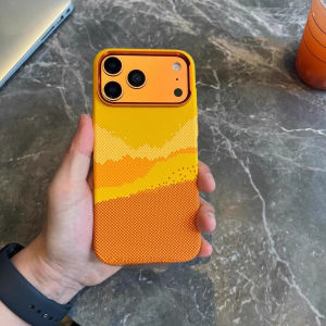 Orange Mountain Peak Painting Case Cover for iPhone 17 Pro Max Magnetic Carbon Relief Hard PC Shell Camera Lens Protection Funda