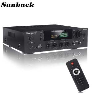 SUNBUCK 2000W 2CH HiFi Power Amplifier Stereo bluetooth Home Audio Digital Sound Amplifier connect active speaker BASS Music Player support FM USB SD 3Mic DVD CD TV PHONE AV80