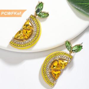 【PCWFKef】 ต่างหูห้อยทรงหยดน้ำมะนาวประดับพลอยเทียมแบบเต็มสำหรับฤดูร้อนต่างหูตุ้มห้อยผลไม้ต่างหูเครื่องประดับสำหรับงานเลี้ยงวันหยุดชายหาดของขวัญ