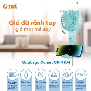 Quạt Sạc Cầm Tay COMET CRF1104 Công Suất 3W Pin 1200mAh Có Đế Rời Kích Thước Nhỏ Gọn