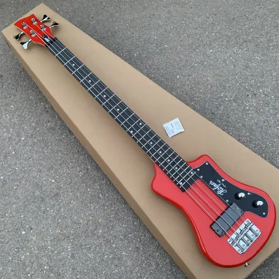 4 String Hofner Bass Mini Travel Black Electric Guitar Bass with Gigbag (Red/Blue/Black)