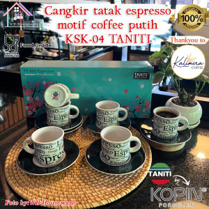 TANITI by KOPIN Cangkir set 6pasang 90ml motif full print coffee hitam / gelas mini / espresso porcelain latte cappucino KSK-04