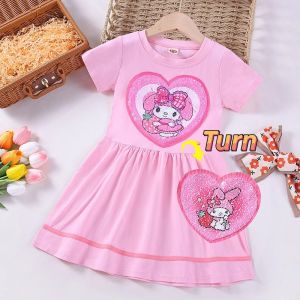 2-8 Tahun Kaos Dress Kuromi Anak Perempuan Gaun Ice porcelain cotton bahan adem Cute Fashion