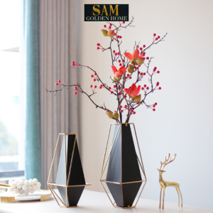 Bộ 2 Bình Hoa Dynasphere Thủy Tinh Cao Cấp Mạ Vàng Sang Trọng Phong Cách Châu Âu Hiện Đại