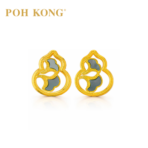 POH KONG 999/24K Yellow Gold Enamel Gourd Bottle Stud Earrings