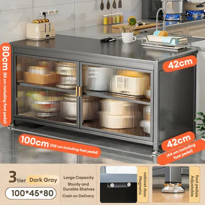 NINI Faux Marble Pattern Wooden Countertop Worktable | Luxury Kitchen Prep Cabinet | Large Capacity Storage Rack | Multi-Functional Dustproof Cabinet