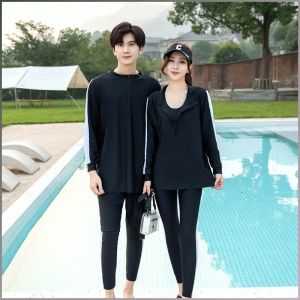 ชุดว่ายน้ำคู่รัก ประณีต การป้องกันแสงแดด ชุดว่ายน้ำ การลดน้ำหนัก คอกลม เบิก สระว่ายน้ำ