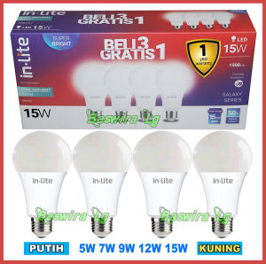 IN-LITE PAKET BELI 3 GRATIS 1 LAMPU LED BULB 5W 7W 9W 11W 12W 15W PUTIH KUNING