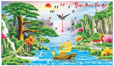 [HCM]Tranh thêu đồng hồ chữ thập Thuận buồm xuôi gió ( chưa thêu)-X8040