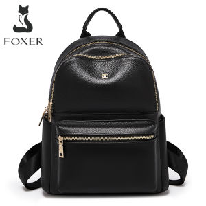 FOXER Leather Girls School Bag Simple Leisure Large Capacity Ladies Travel Backpack High Quality Ladies Soft Shoulder Bag