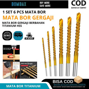 Set Mata Bor HSS Titanium Gergaji 6 Pcs - Kapasitas 3-8mm untuk Batis/Aluminium