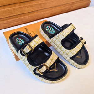 Sandal Wanita Trendi MFA07 - Slip On Rajut Emas/Garis