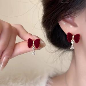 (Bebas beli 2 dapat bonus) A50 COD Anting pita merah juntai tetesan air Korea original wanita titanium